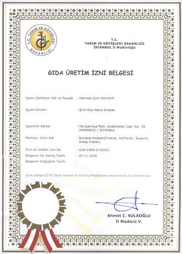 Krokan Grubu Üretim İzin Belgesi