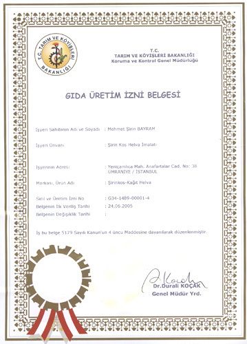 Kağıt Helva Üretim İzin Belgesi